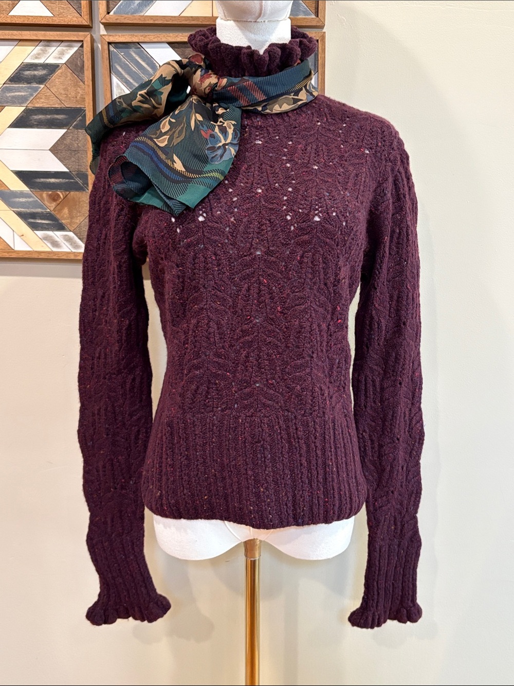 Vintage Ralph Lauren Black Label Wool Cashmere High Neck Open Knit Sweater Large